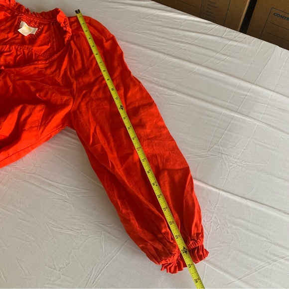 Maeve Anthropologie Audie Blouse Womens Small 100% Linen Orange Long Sleeve Boho - Picture 13 of 13